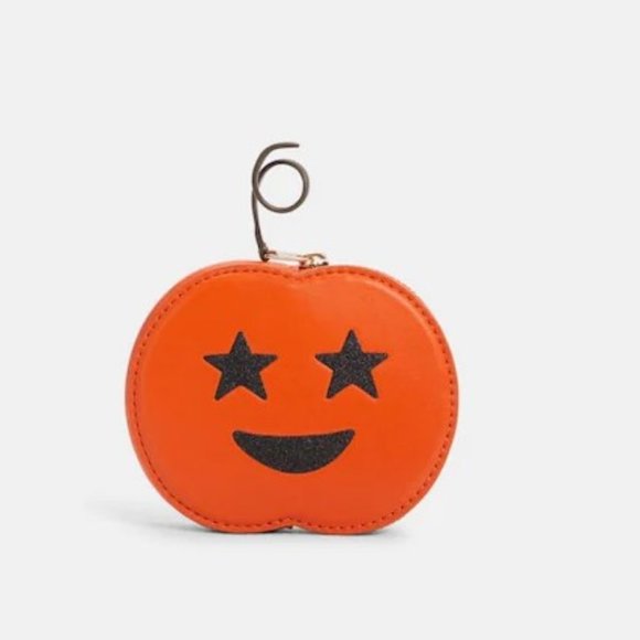 Coach Handbags - Coach Pumpkin Jack O Lantern Coin Case Purse Orange Star Eyed Leather Halloween